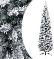 vidaXL Schlanker Künstlicher Weihnachtsbaum Beschneit grün 180 cm (320954)