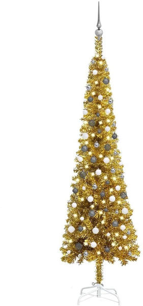 vidaXL Schlanker Weihnachtsbaum mit LEDs & Kugeln gold 240 cm (3078130)
