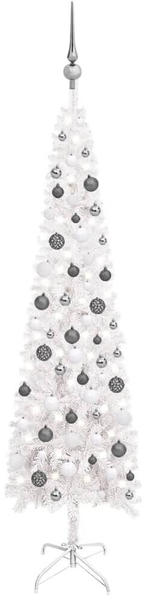 vidaXL Schlanker Weihnachtsbaum mit LEDs & Kugeln weiß 180 cm (3078103)