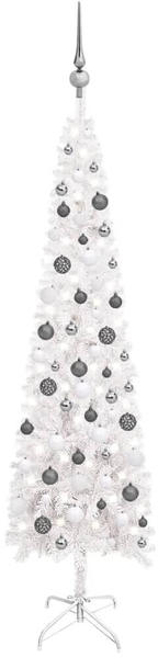 vidaXL Schlanker Weihnachtsbaum mit LEDs & Kugeln weiß 180 cm (3078103)