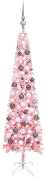 vidaXL Schlanker Weihnachtsbaum mit LEDs & Kugeln Rosa 120 cm (3078106)