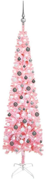 vidaXL Schlanker Weihnachtsbaum mit LEDs & Kugeln Rosa 210 cm (3078109)