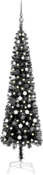 vidaXL Schlanker Weihnachtsbaum mit LEDs & Kugeln schwarz 210 cm (3078114)