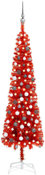 vidaXL Schlanker Weihnachtsbaum mit LEDs & Kugeln rot 210 cm (3078124)