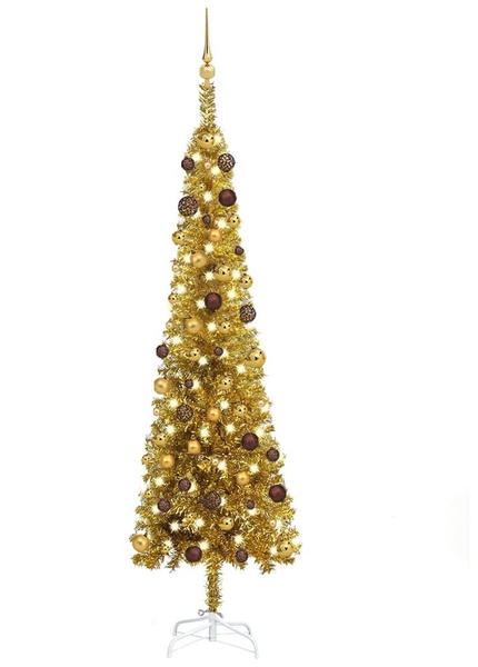 vidaXL Weihnachtsbaum Schlank mit LEDs & Kugeln gold 210 cm (3078047)