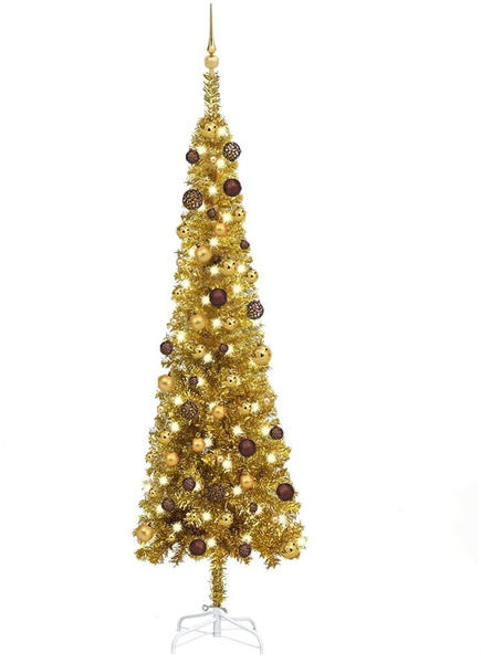 vidaXL Weihnachtsbaum Schlank mit LEDs & Kugeln gold 240 cm (3078048)