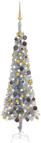 vidaXL Weihnachtsbaum Schlank mit LEDs & Kugeln silber 150 cm (3078050)