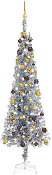 vidaXL Weihnachtsbaum Schlank mit LEDs & Kugeln silber 240 cm (3078053)