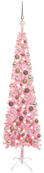 vidaXL Schlanker Weihnachtsbaum mit LEDs & Kugeln Rosa 120 cm (3078065)