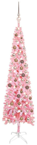 vidaXL Schlanker Weihnachtsbaum mit LEDs & Kugeln Rosa 150 cm (3078066)
