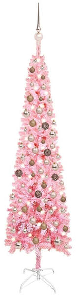 vidaXL Schlanker Weihnachtsbaum mit LEDs & Kugeln Rosa 180 cm (3078067)