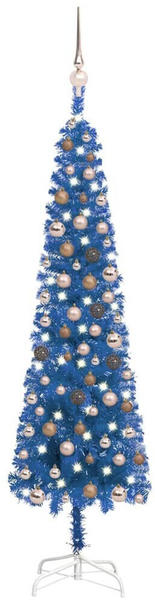vidaXL Schlanker Weihnachtsbaum mit LEDs & Kugeln blau 150 cm (3078076)
