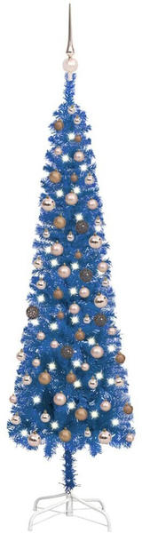 vidaXL Schlanker Weihnachtsbaum mit LEDs & Kugeln blau 180 cm (3078077)