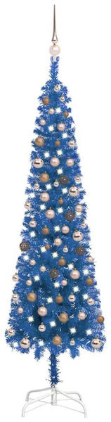 vidaXL Schlanker Weihnachtsbaum mit LEDs & Kugeln blau 210 cm (3078078)