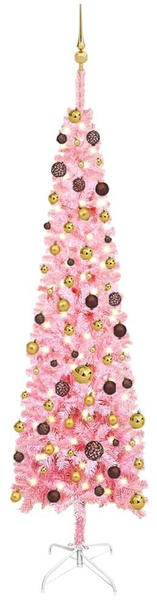 vidaXL Weihnachtsbaum Schlank mit LEDs & Kugeln Rosa 240 cm (3078028)