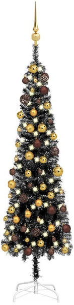 vidaXL Weihnachtsbaum Schlank mit LEDs & Kugeln schwarz 150 cm (3078030)