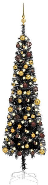 vidaXL Weihnachtsbaum Schlank mit LEDs & Kugeln schwarz 180 cm (3078031)