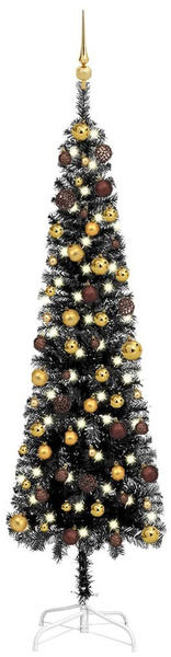 vidaXL Weihnachtsbaum Schlank mit LEDs & Kugeln schwarz 210 cm (3078032)