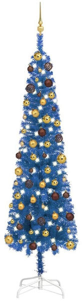 vidaXL Weihnachtsbaum Schlank mit LEDs & Kugeln blau 240 cm (3078038)