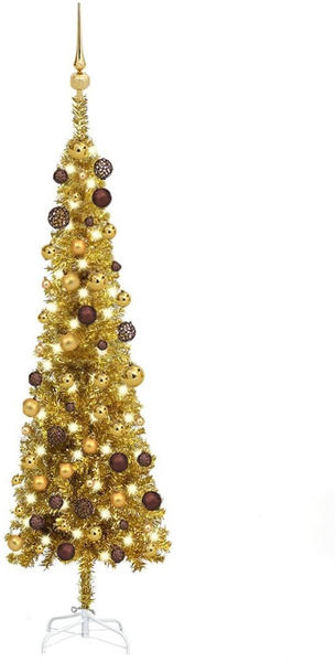 vidaXL Weihnachtsbaum Schlank mit LEDs & Kugeln gold 120 cm (3078044)