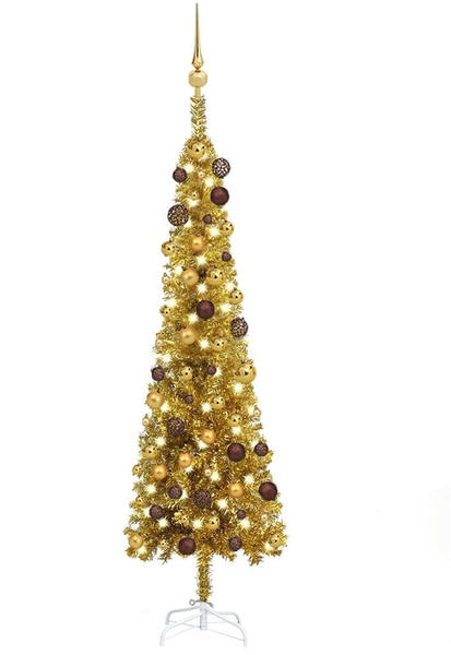 vidaXL Weihnachtsbaum Schlank mit LEDs & Kugeln gold 150 cm (3078045)