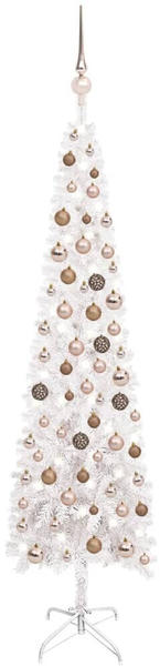 vidaXL Schlanker Weihnachtsbaum mit LEDs & Kugeln weiß 150 cm (3078061)