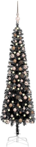 vidaXL Schlanker Weihnachtsbaum mit LEDs & Kugeln schwarz 150 cm (3078071)