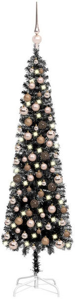 vidaXL Schlanker Weihnachtsbaum mit LEDs & Kugeln schwarz 120 cm (3078070)
