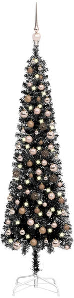 vidaXL Schlanker Weihnachtsbaum mit LEDs & Kugeln schwarz 180 cm (3078072)