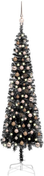 vidaXL Schlanker Weihnachtsbaum mit LEDs & Kugeln schwarz 210 cm (3078073)