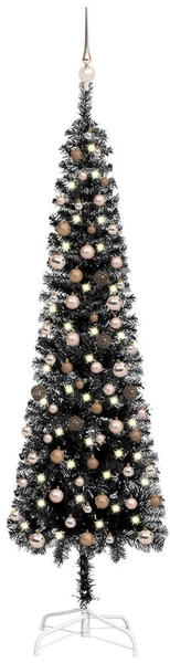 vidaXL Schlanker Weihnachtsbaum mit LEDs & Kugeln schwarz 240 cm (3078074)