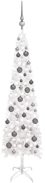 vidaXL Schlanker Weihnachtsbaum mit LEDs & Kugeln weiß 120 cm (3078101)