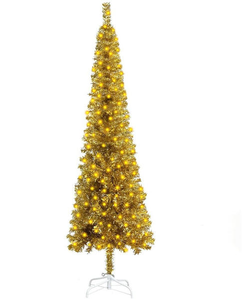 vidaXL Weihnachtsbaum Schlank mit LEDs gold 150 cm (3078004)