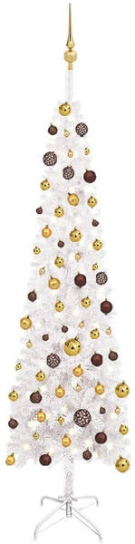 vidaXL Weihnachtsbaum Schlank mit LEDs & Kugeln weiß 210 cm (3078022)