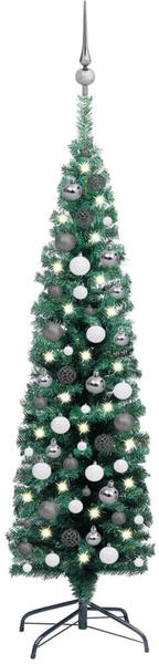 vidaXL Künstlicher Weihnachtsbaum Schlank mit LEDs & Kugeln grün 150cm (3077899)