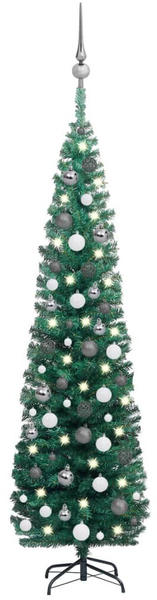 vidaXL Künstlicher Weihnachtsbaum Schlank mit LEDs & Kugeln grün 180cm (3077900)