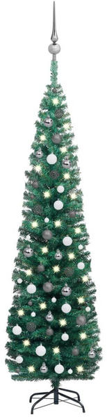 vidaXL Künstlicher Weihnachtsbaum Schlank mit LEDs & Kugeln grün 210cm (3077901)