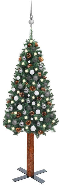 vidaXL Weihnachtsbaum Schlank mit LEDs & Kugeln grün 150 cm (3077908)