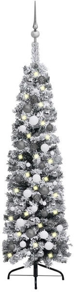 vidaXL Weihnachtsbaum Schlank Beschneit mit LEDs & Kugeln grün 120 cm (3077903)