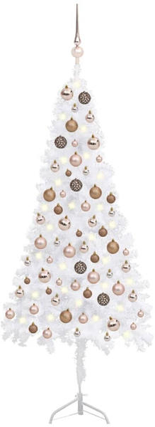 vidaXL Künstlicher Eck-Weihnachtsbaum LEDs & Kugeln weiß 120 cm (3077957)