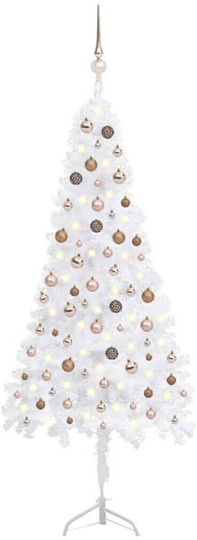 vidaXL Künstlicher Eck-Weihnachtsbaum LEDs & Kugeln weiß 210 cm (3077960)