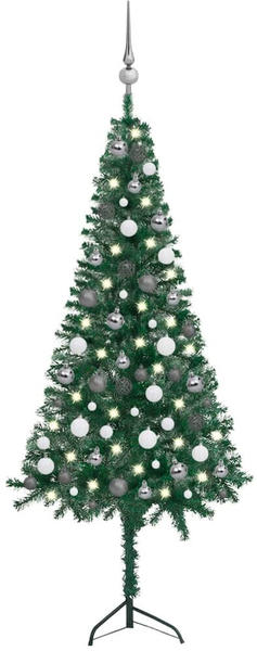 vidaXL Künstlicher Eck-Weihnachtsbaum LEDs & Kugeln grün 150 cm (3077963)