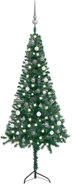 vidaXL Künstlicher Eck-Weihnachtsbaum LEDs & Kugeln grün 180 cm (3077964)