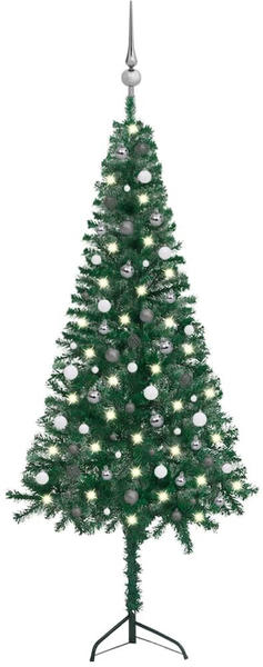 vidaXL Künstlicher Eck-Weihnachtsbaum LEDs & Kugeln grün 240 cm (3077966)