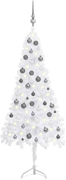 vidaXL Künstlicher Eck-Weihnachtsbaum LEDs & Kugeln weiß 150 cm (3077968)