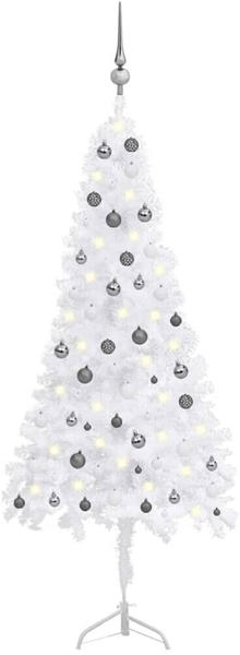 vidaXL Künstlicher Eck-Weihnachtsbaum LEDs & Kugeln weiß 210 cm (3077970)