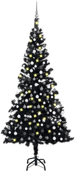 vidaXL Künstlicher Weihnachtsbaum mit LEDs & Kugeln schwarz 210cm (3077677)