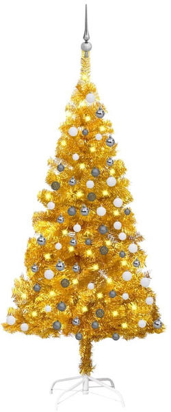 vidaXL Künstlicher Weihnachtsbaum mit LEDs & Kugeln gold 120cm (3077689)