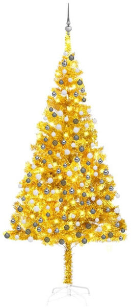 vidaXL Künstlicher Weihnachtsbaum mit LEDs & Kugeln gold 210cm (3077692)