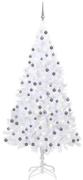 vidaXL Künstlicher Weihnachtsbaum mit LEDs & Kugeln weiß 210 cm (3077714)